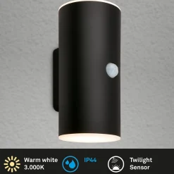 Ladattava LED-ulkoseinävalaisin 3787015, musta, anturi, ylös/alas, ylös/lasku