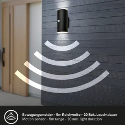 Ladattava LED-ulkoseinävalaisin 3787015, musta, anturi, ylös/alas, ylös/lasku