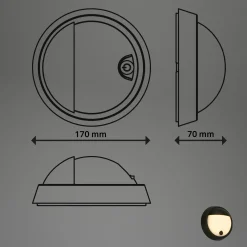 Ladattava LED-ulkoseinävalaisin 3784015, musta Kosketushimmennin Ø 17 cm