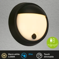 Ladattava LED-ulkoseinävalaisin 3784015, musta Kosketushimmennin Ø 17 cm