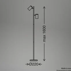 Lattiavalaisin Duta, musta/vaalea puu, korkeus 160 cm Metalli/puu