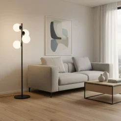 Lattiavalaisin Faze, musta, lasi, korkeus 130 cm, 4-lamppuinen, E27