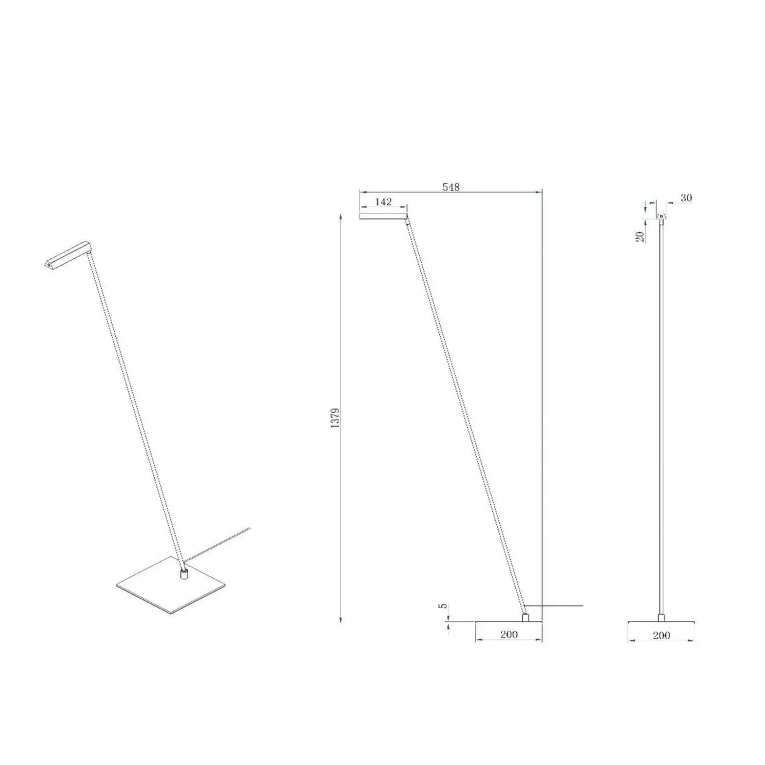 Lavale LED-lattiavalaisin, musta, himmennettävissä, korkeus 138 cm