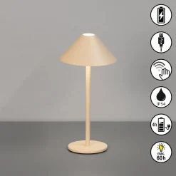 LED-akkukäyttöinen LED-pöytälamppu Prato, hiekanvärinen, korkeus 25 cm,