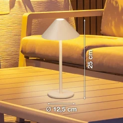 LED-akkukäyttöinen LED-pöytälamppu Prato, hiekanvärinen, korkeus 25 cm,