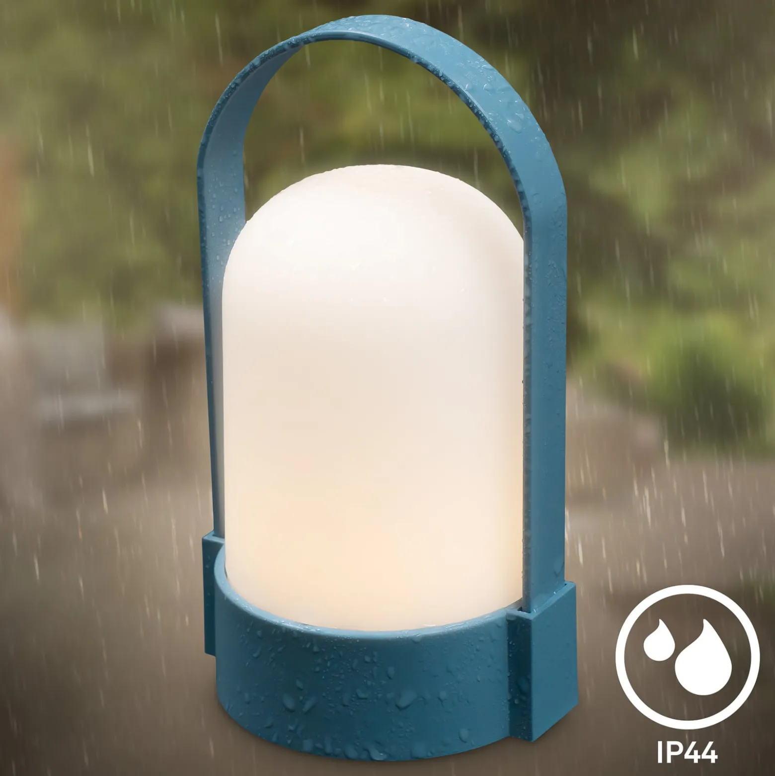 LED-akkukäyttöinen pöytälamppu ASA, kyyhkynsininen, korkeus 15,5 cm, IP44