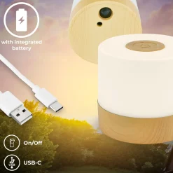 LED-akkukäyttöinen pöytävalaisin Cita, puunvärinen, USB-C, 2700 K, himmennettävä