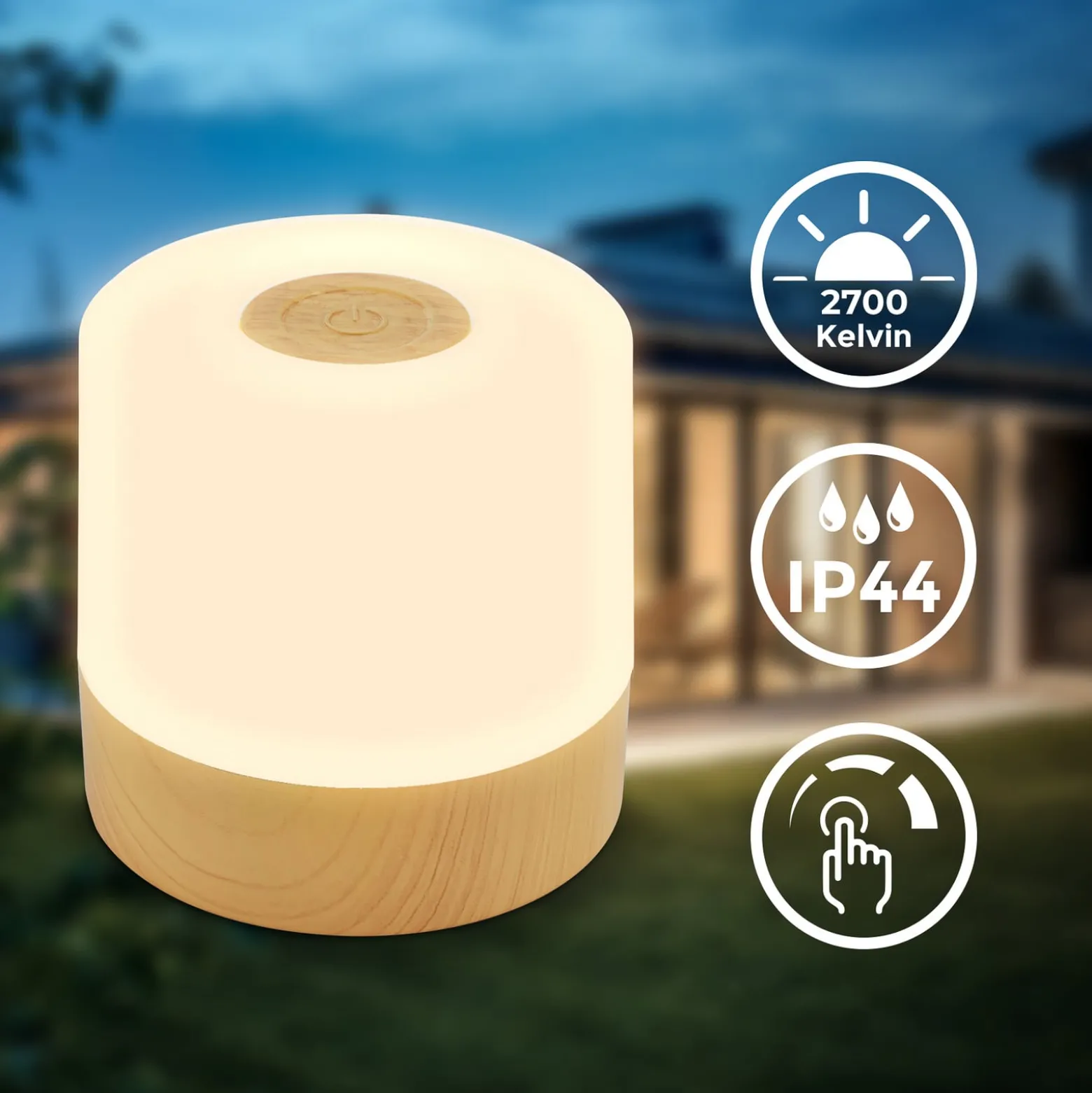 LED-akkukäyttöinen pöytävalaisin Cita, puunvärinen, USB-C, 2700 K, himmennettävä