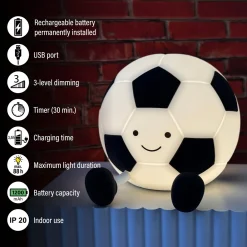LED-akkulamppu, jalkapallo Kalle, valko-musta, pituus 14 cm