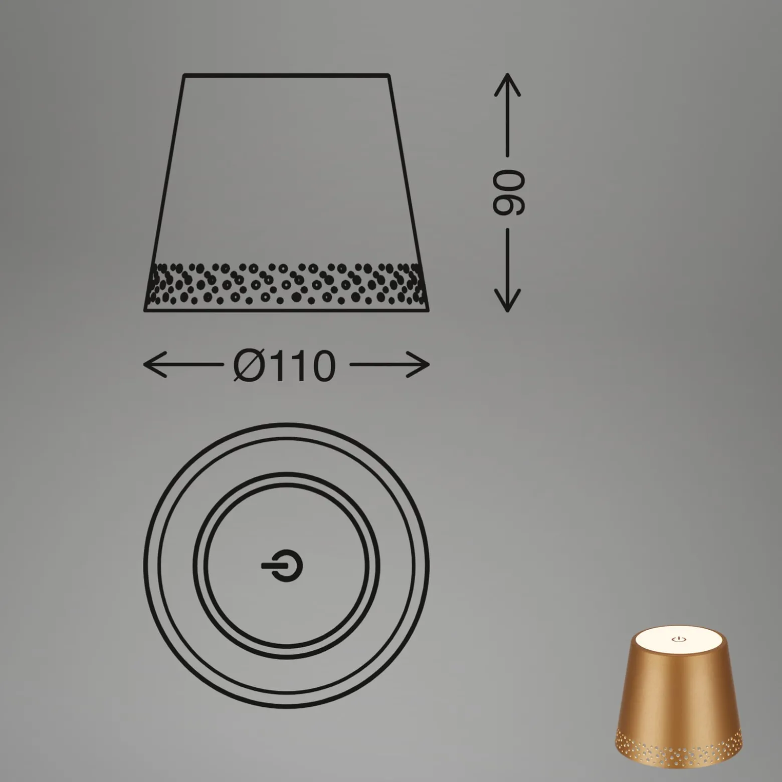 LED-akkupullovalaisin IP44, himmennin, kulta