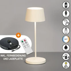 LED-akkupöytälamppu Asena Pro hiekanbeige, 30 cm metalli IP54