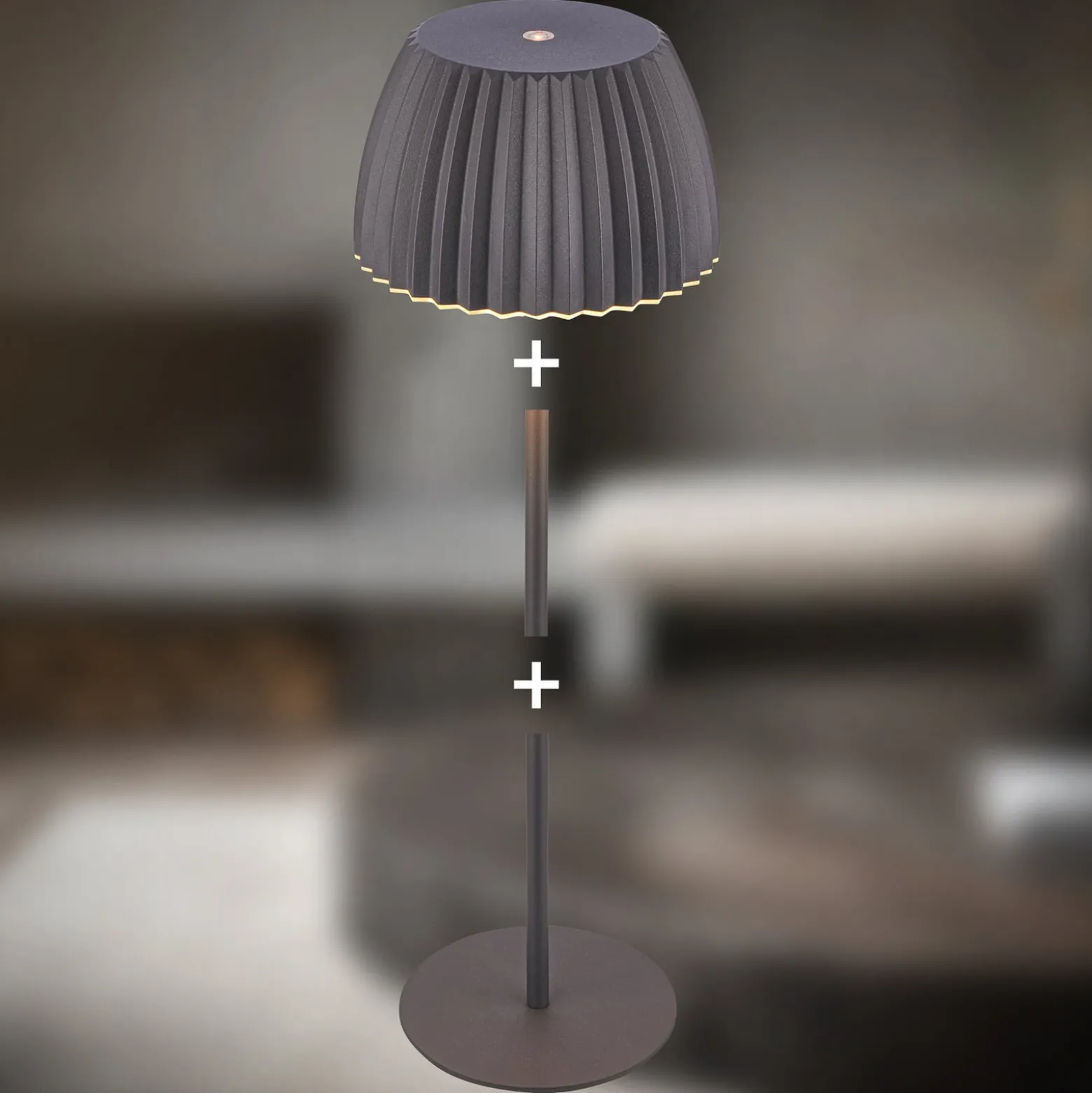 LED-akku-pöytälamppu Brilo unplugged Riffle, 36 cm, antrasiitti