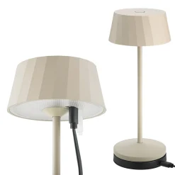 LED-akku-pöytälamppu Facetta, beige, 22 cm, metalli, CCT IP44
