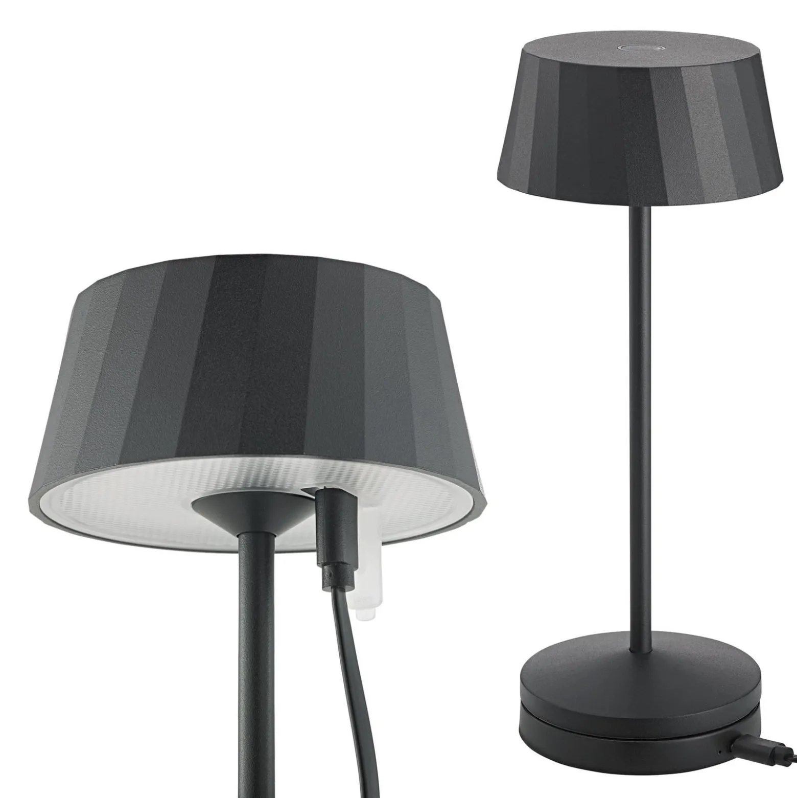 LED-akku-pöytälamppu Facetta, musta, 22 cm, metalli CCT IP44