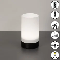 LED-akkupöytälamppu Fenya, musta/opaalimatta Korkeus 14 cm IP54
