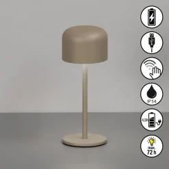 LED-akkupöytälamppu Finley harmaa-ruskea korkeus 22 cm metalli IP54