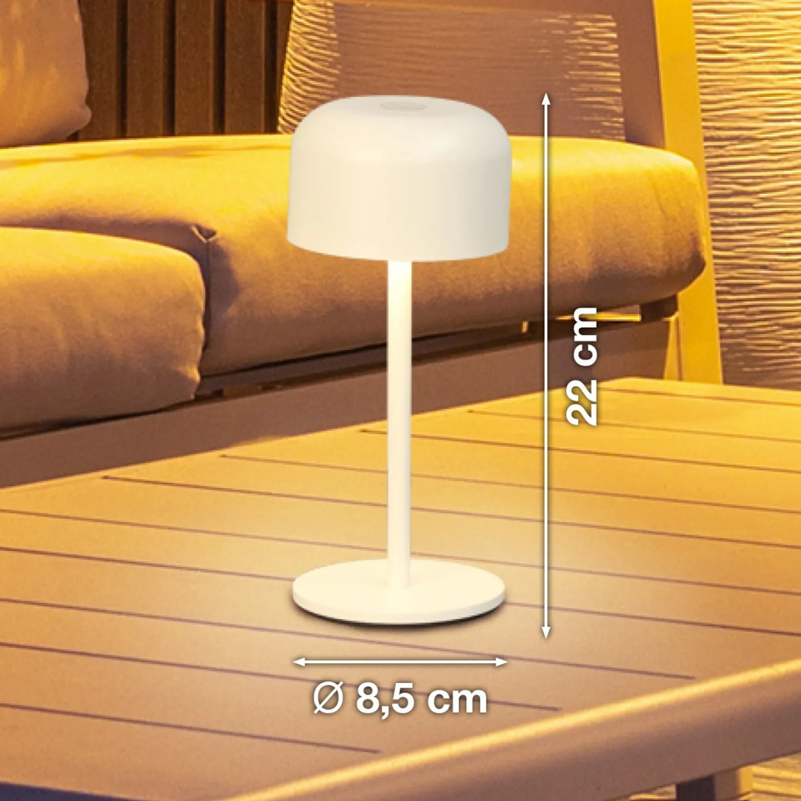 LED-akkupöytälamppu Finley hiekanbeige Korkeus 22 cm Metalli, IP54