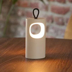 LED-akku-pöytälamppu Lunari, beige, 16 cm, metalli, CCT IP44