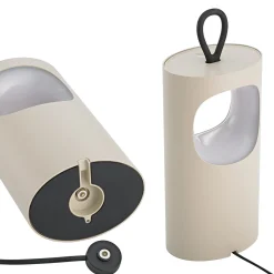 LED-akku-pöytälamppu Lunari, beige, 16 cm, metalli, CCT IP44