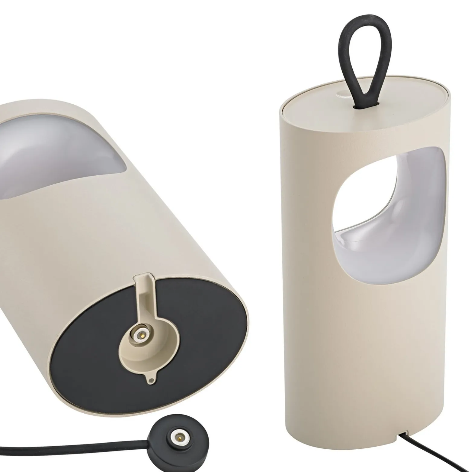 LED-akku-pöytälamppu Lunari, beige, 16 cm, metalli, CCT IP44