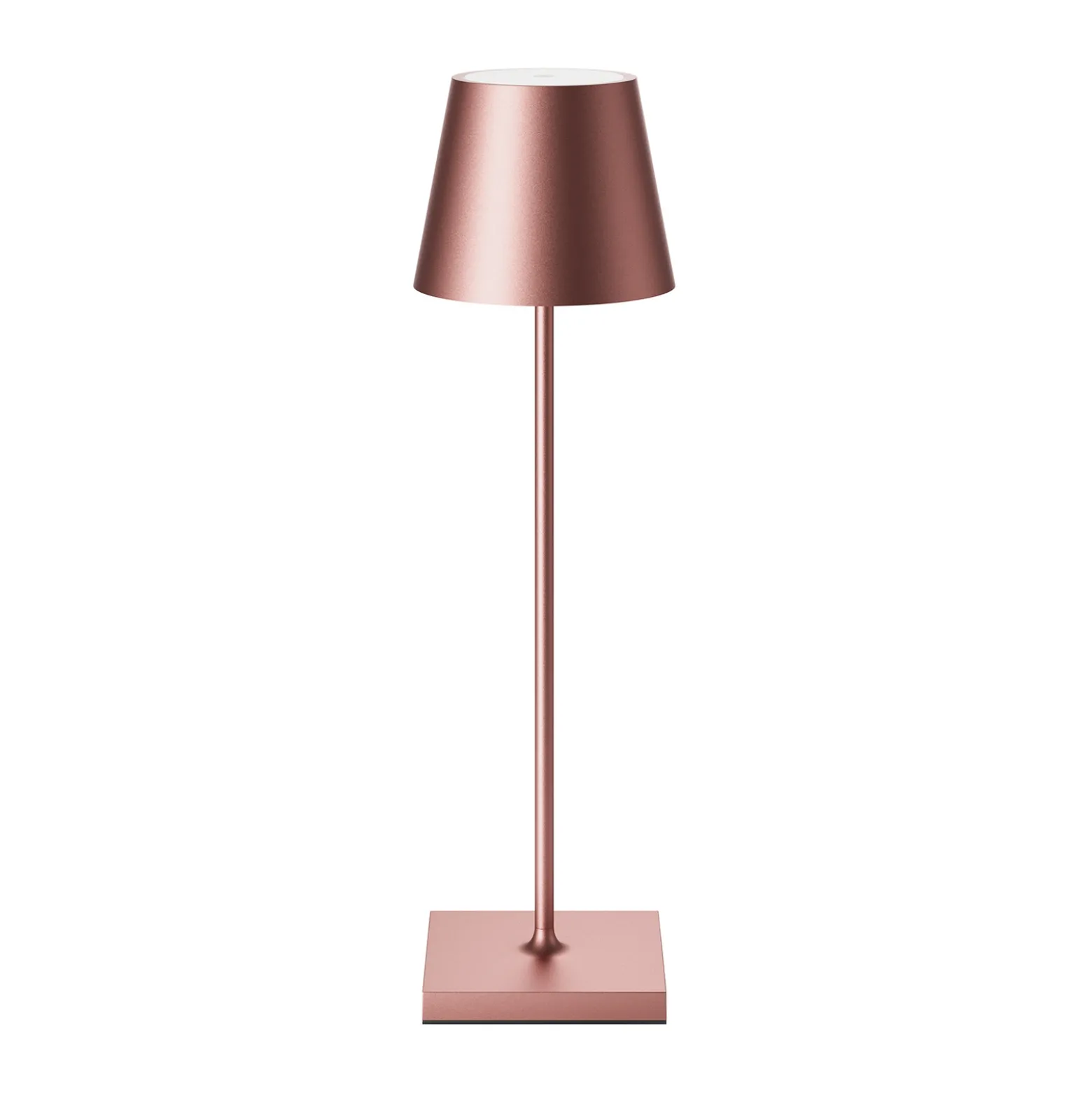 LED-akkupöytälamppu Nuindie, USB-C, ruusukulta, IP54, himmennettävä