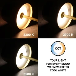 LED-akku-pöytälamppu Roxi, messinkivärinen, metalli, IP54 himmennin