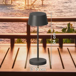 LED-akkupöytälamppu Sienna Pro, hiekanharmaa, 24 cm, metalli IP54