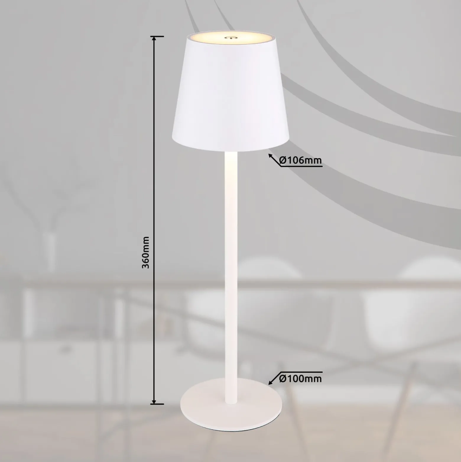 LED-akku-pöytälamppu Vannie, valkoinen, korkeus 36 cm, IP44