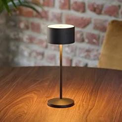 LED-akku-pöytälamppu Veluna, musta, korkeus 25 cm IP44 himmennettävä CCT