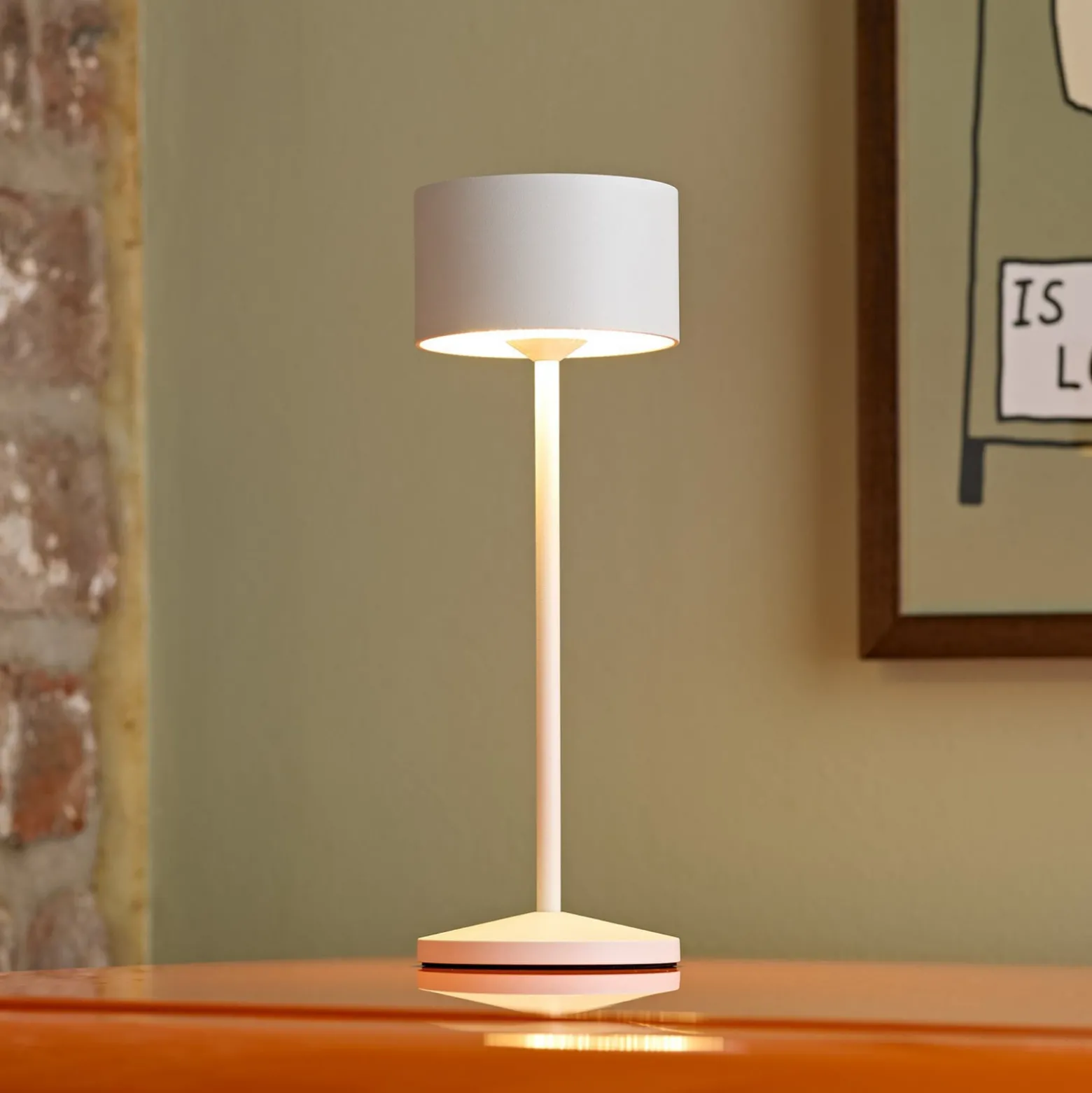 LED-akku-pöytälamppu Veluna, valkoinen, korkeus 25 cm, IP44, himmennettävä, CCT
