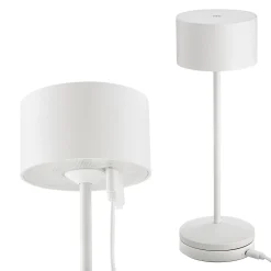 LED-akku-pöytälamppu Veluna, valkoinen, korkeus 25 cm, IP44, himmennettävä, CCT