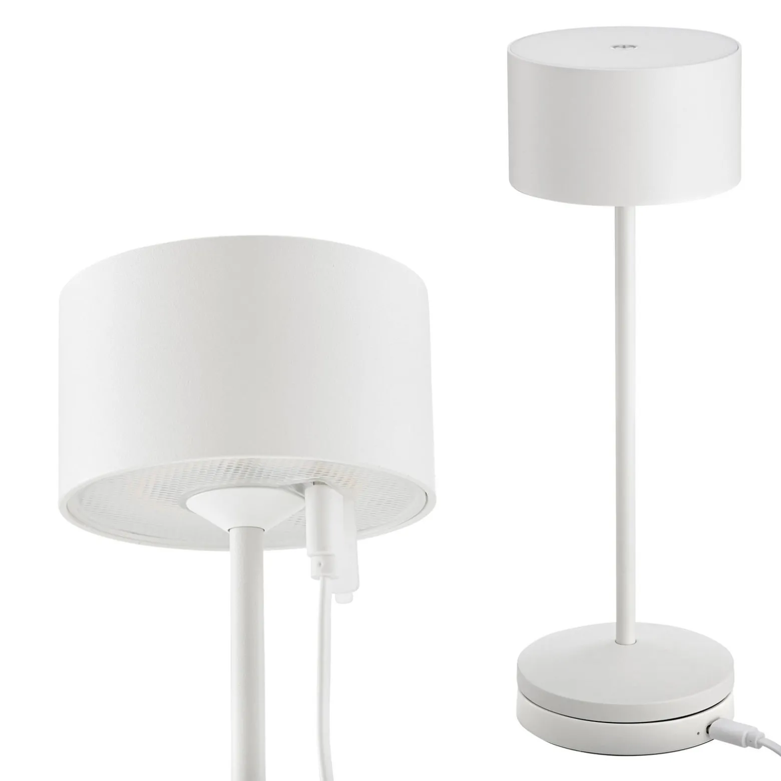 LED-akku-pöytälamppu Veluna, valkoinen, korkeus 25 cm, IP44, himmennettävä, CCT