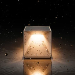 LED-akku-pöytävalaisin Nutalis, sumunharmaa, IP54, himmennettävä