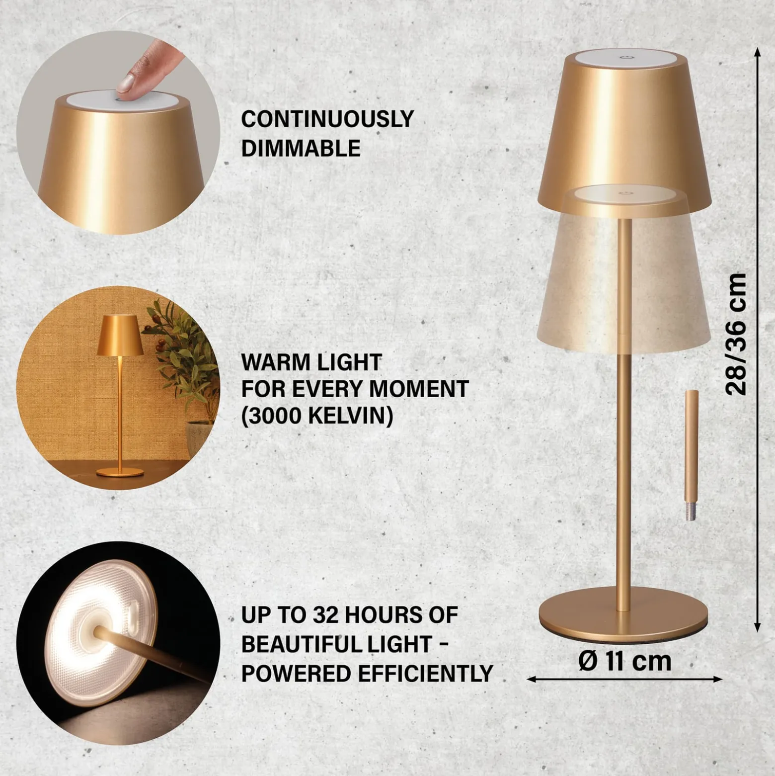 LED-akku-pöytävalaisin Viletto, kahvinruskea, IP54