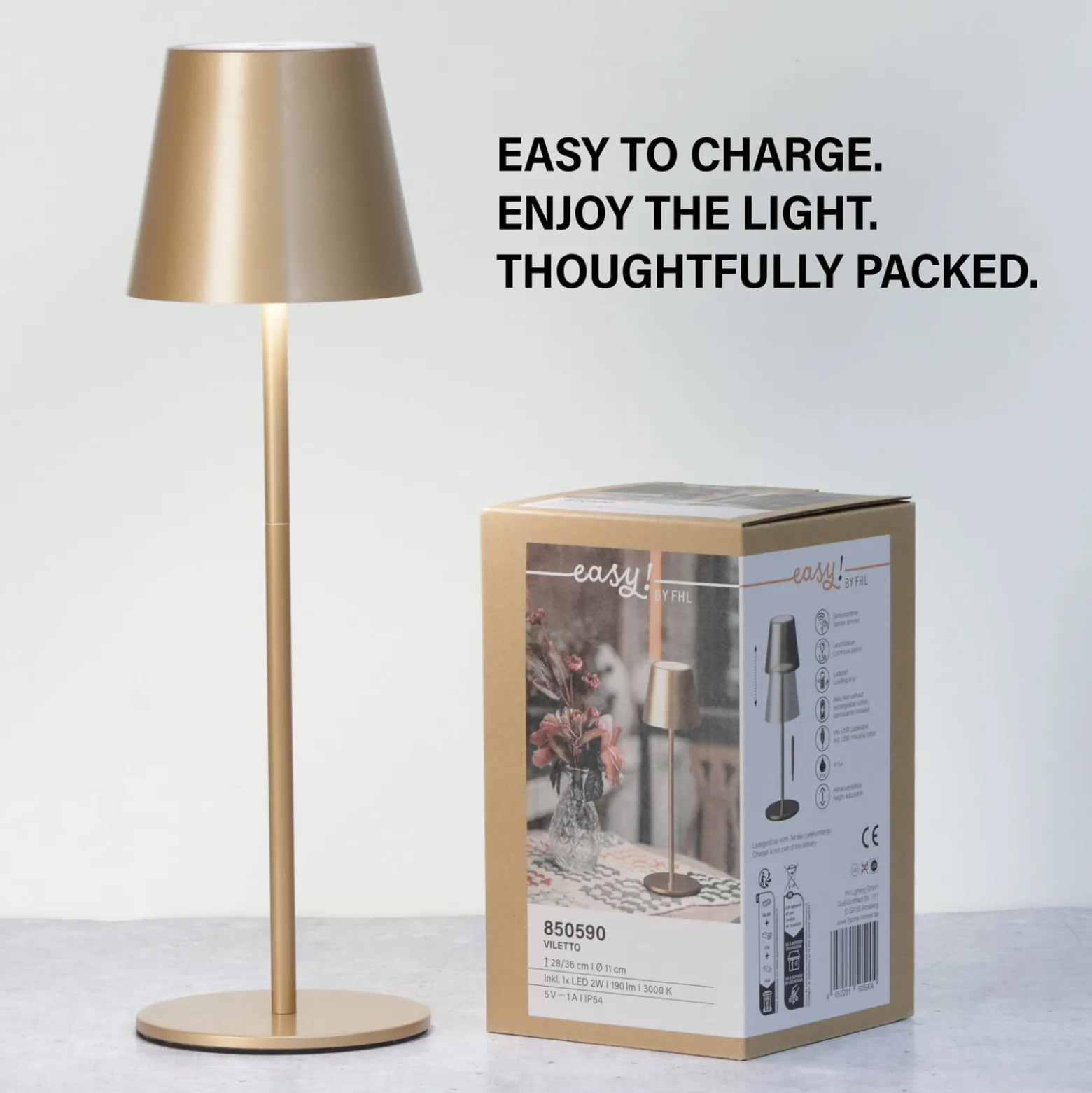 LED-akku-pöytävalaisin Viletto, kahvinruskea, IP54