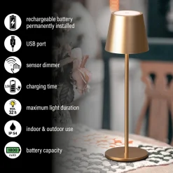 LED-akku-pöytävalaisin Viletto, kahvinruskea, IP54