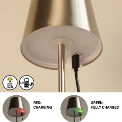 LED-akku-pöytävalaisin Viletto, nikkelivärinen, IP54