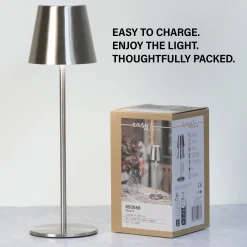 LED-akku-pöytävalaisin Viletto, nikkelivärinen, IP54