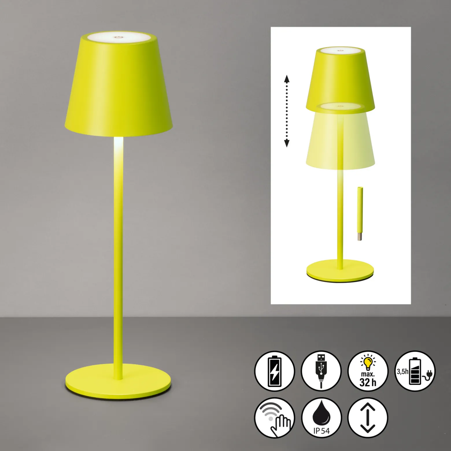 LED-akku-pöytävalaisin Viletto, vaaleanvihreä, IP54