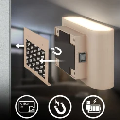 LED-akku-seinävalaisin Chat, beige, 16 cm, muovi, anturi