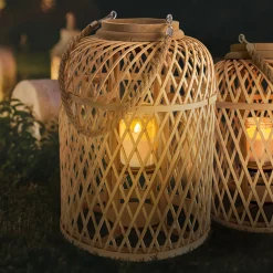LED-aurinkovalaisinkori, bambu, korkeus 38 cm, luonnonvalkoinen