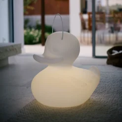 LED-designvalaisin DUCK-DUCK XL ulkokäyttöön, valkoinen