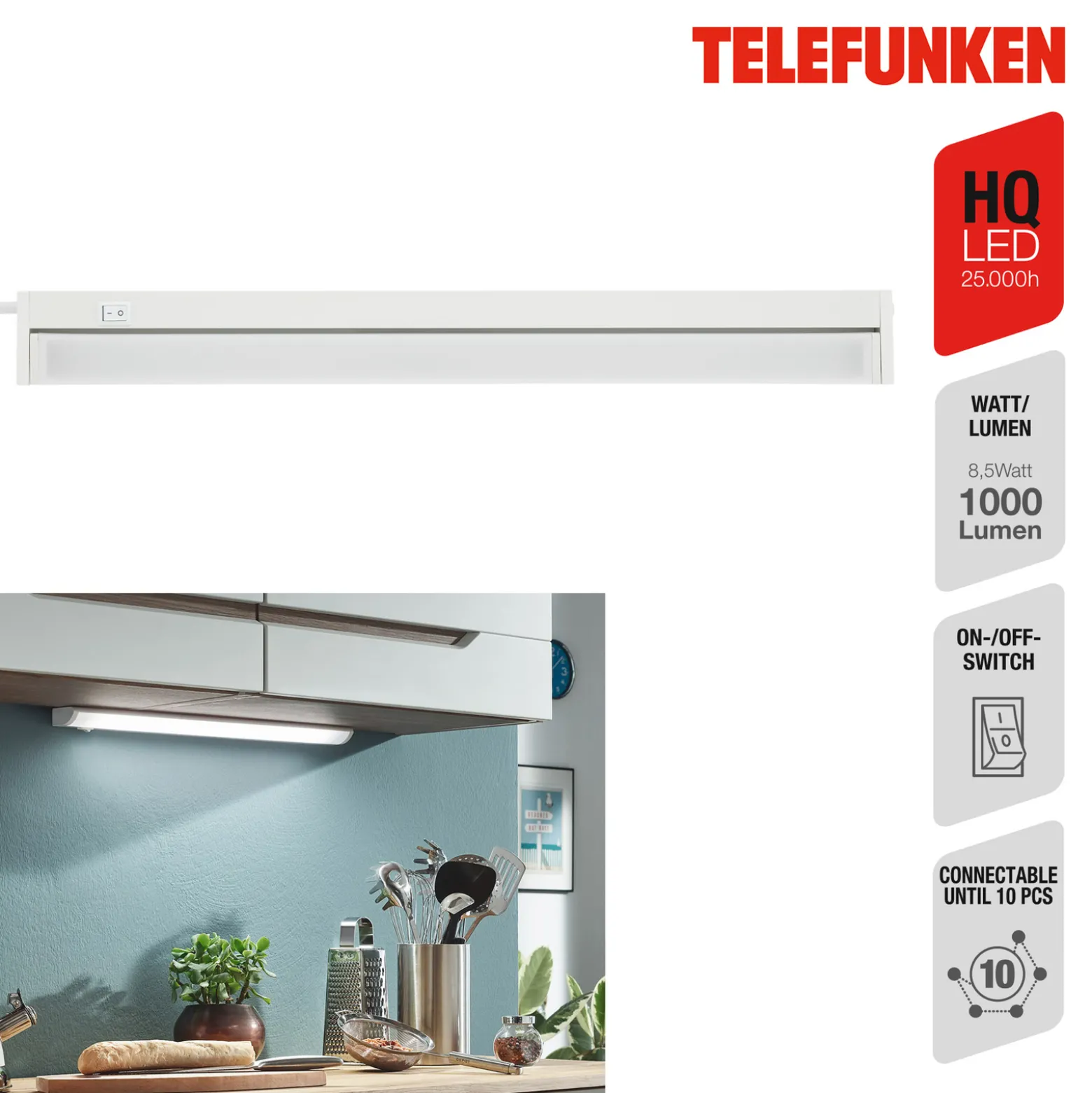 LED-kaappivalaisin Hestia, 4 000K, 1 000lm, valkoinen