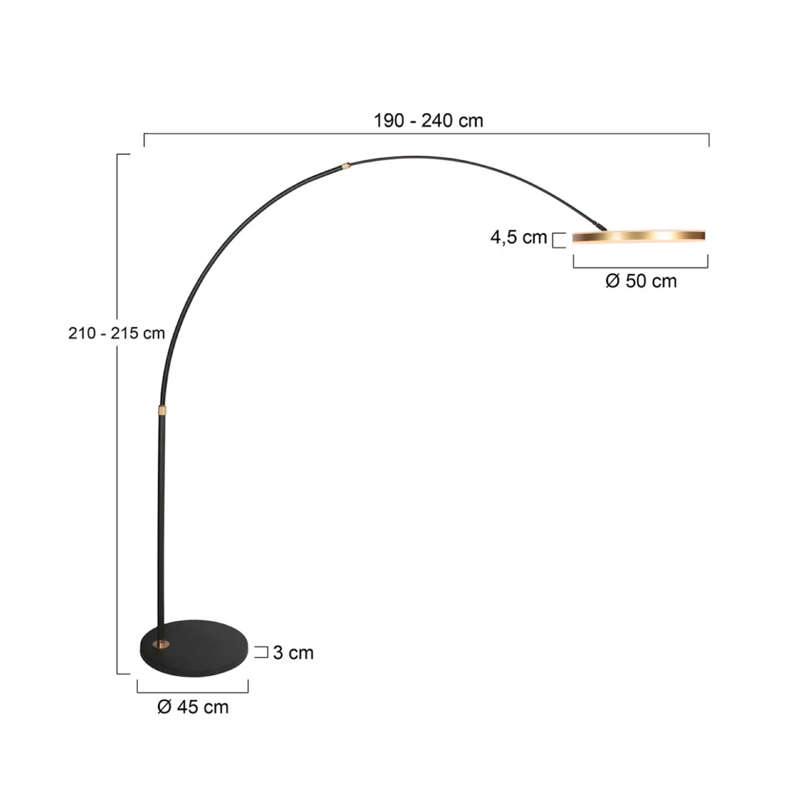 LED-kaarivalaisin Ringlux, musta/kultainen, metalli, CCT, himmennettävä