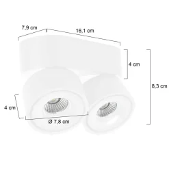 LED-kattokohdevalo Fez, valkoinen, 2-lamppuinen, metalli, kääntyvä