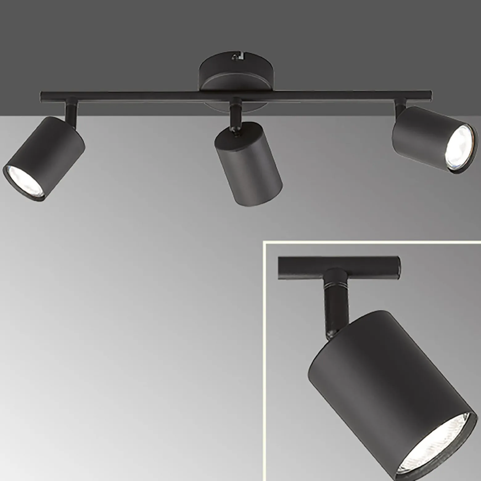 LED-kattokohdevalo Vano musta, 3-lamppuinen pitkä