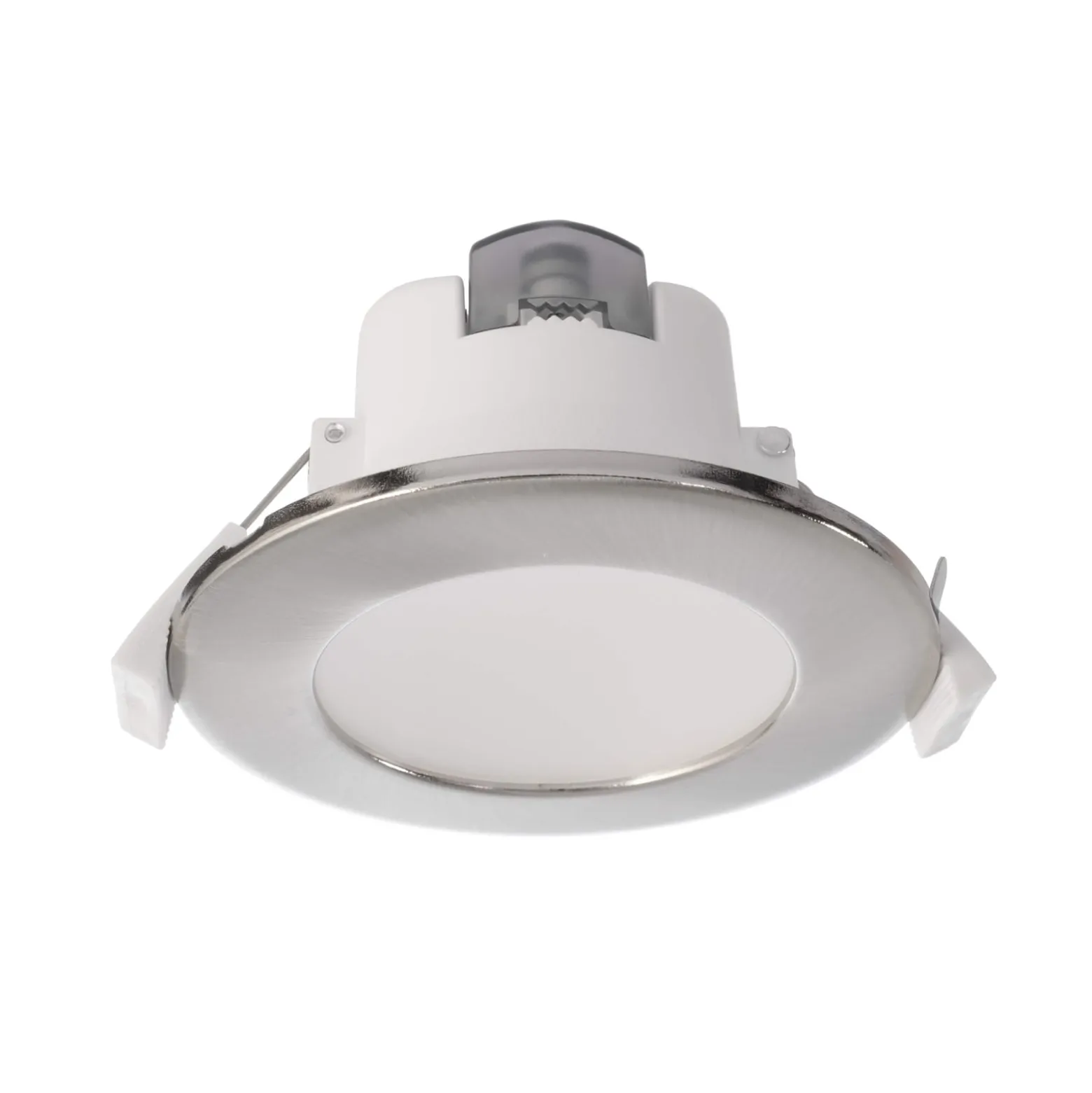 LED-kattoon upotettava valaisin Acrux, Ø 10 cm, hopea matta, CCT