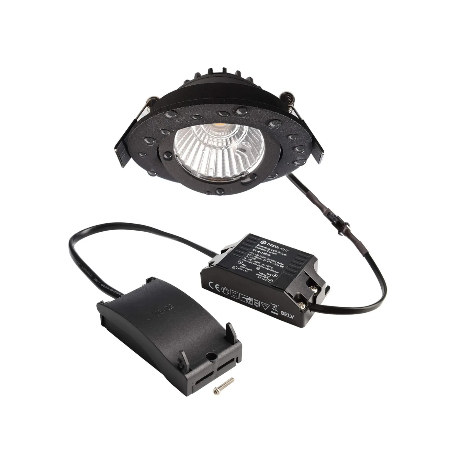 LED-kattoon upotettava valaisin Dione, IP44, 4000 K, musta, himmeä