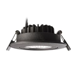 LED-kattoon upotettava valaisin Dione, IP44, musta, himmeä ja lämmin
