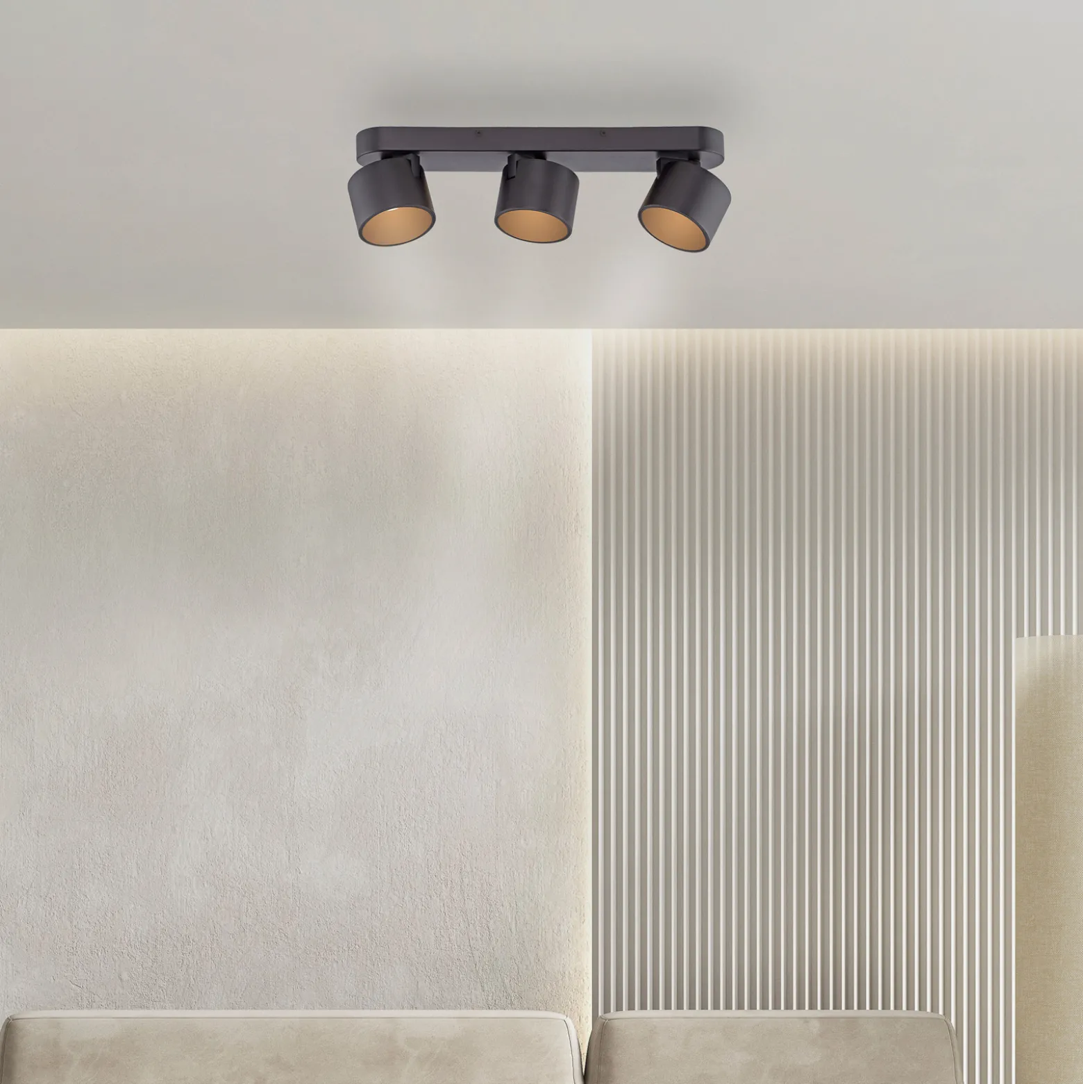 LED-kattospotti PURE Cup, musta, pituus 56 cm, metallia, 3-lamppuinen